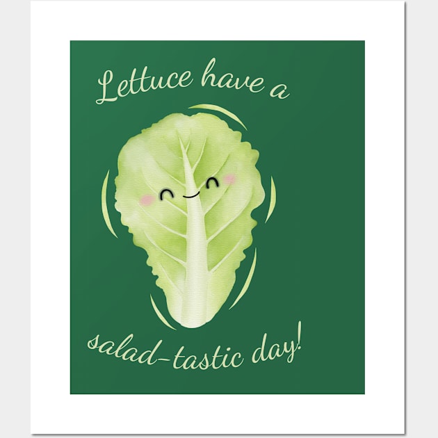 Lettuce Have A Salad-Tastic Day Cute Watercolor Lettuce Leaf Wall Art by DesignArchitect